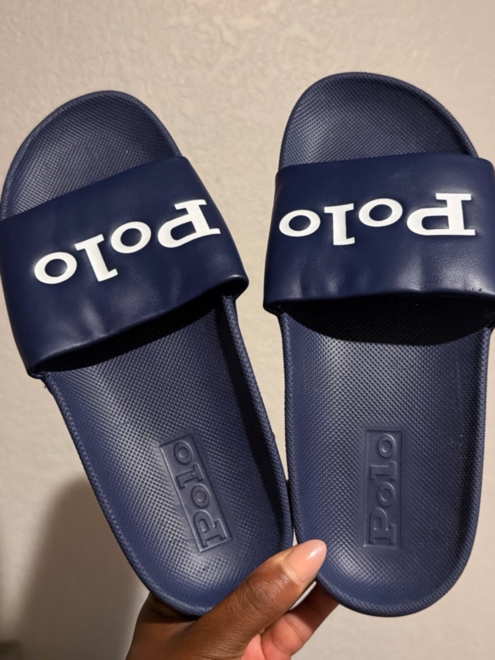 Polo Ralph Lauren Navy Slide Sandals with White Logo
